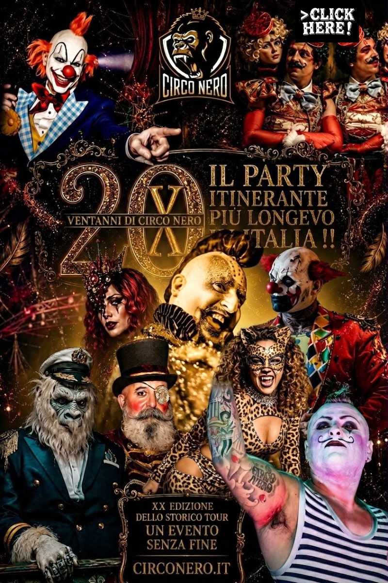 Dal 1 Gennaio 2027 per il 2027 si festeggeranno i 20 anni dell'unico vero originale official Circo Nero la scimmia logo ufficiale del circonero e le/i tanti figuranti del circo nero ti invitano a seguire Circo Nero Official